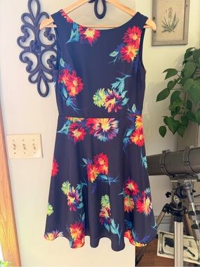 Betsey Johnson Navy Dress with Pink, Red and Teal Floral Print